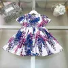 Luxury Girl Dress Short Sleeve Child Kjol Storlek 90-160 Kompletta etiketter Babykläder Wisteria Flower Print Kids Frock Jan20