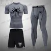 Tute da uomo Set da corsa per supereroi da uomo T-shirt sportiva da bodybuilding Asciugatura rapida Manica corta Compressione Tuta da palestra Uomo Fitness attillato Rashgard T240124