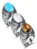 Topkwaliteit roestvrij staal turquoise ringen voor mannen vrouwen vintage retro oud zilver punk titanium stalen vingerringen mode je3409070