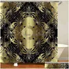 シャワーカーテン3Dラグジュアリーブラックゴールドギリシャキーキーダーバスルームカーテンシャワーカーテンセットモダンな幾何学飾りバスラグ装飾DHVTL
