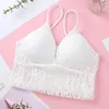 Camisoles tanques simples verão sem costas respirável náilon cor sólida sexy invisível colheita topos sutiã de renda feminino