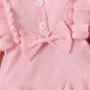 Geborene Baby Girls Kleidung Set rosa Kleinkind Ruffle Tops Herzdruck Bowhose Prinzessin Casual Säugling Outfits Kleidung Anzug 240118