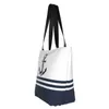 Sacs à provisions Kawaii imprimé nautique bleu ancres rayures sac fourre-tout Portable toile Shopper épaule voile marin sac à main