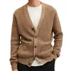 Pulls pour hommes hiver décontracté épaissi col en v cardigan pull à manches longues bouton automne tricots manteau marron