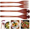 Ensembles de vaisselle 6 pièces cuillère et fourchette en bois ensemble de deux pièces avec longue poignée vaisselle portable solide adultes ustensiles de cuisine de gâteau