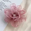 Flores decorativas 3 peças 9cm tecido chiffon feito à mão aplique de flores artificiais para vestido de casamento chapéus grampo de cabelo decoração de joias