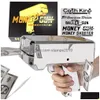 يزود الحفلات الاحتفالية الأخرى مطلقًا برمجة الأسلحة الأموال مع 100pcs Prop Spray Toy Cash Cannon 18k Sier Plated Make It Rain Dollar for Dh2ef