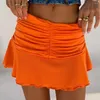 Юбки Женская юбка из полиэфирного волокна Сексуальная уличная одежда с высокой талией Стильная мягкая гофрированная модная мини-юбка