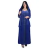 Ramadan Dress Jalabiya Arabian Hot Diamond Chiffon Robe Evening Dress Luxury Long Sleeves Muslim Party Dress Abaya with Scarf Abaya dubai Luxury Diamonds Rpbe