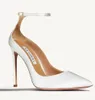 23SS Brands Secret Aquazzurs Affair Pump Women Mesh Surt Sandaler Skor Läder Toe Mule Walking High Heels Lady Sandalias 35-43