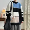 Suéteres de cuello redondo para hombre, ropa de punto con bloques de Color, jersey de retales, jerséis 240119