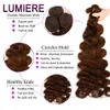 Synthetic Wigs 32inch #4 Chocolate Auburn Brown Body Wave Hair Weave Bundle with Closure Frontal 5x5 HD Ombre Colored Bundle With ClosureL240124