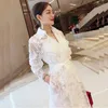 Women's Trench Coats Women Mid-length White Lace Thin Coat With Suspenders Tops Sashes Spring Autumn Lapel Long Sleeve Female Outerwear