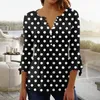 Mulheres camisetas Verão V-Pescoço Camisa Mulheres Floral Impressão Tee Trendy Y2K Roupas Plissadas Sexy Botão Down Casual Túnica Tops