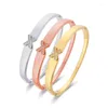 Bangle Trend Stainless Steel Letter Design Bracelet Zircon Crystal For Women Simple Fashion Style Jewelry Engagement Gift