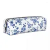 Cosmetische Zakken Blauw Bloemmotief Etui Vintage Bloemen Pen Box Tas Student Grote Capaciteit Schoolbenodigdheden Cadeau Etuis