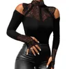 Women's Blouses Women Slim Fit Top Stylish Woman Sexy Blouse Collection Mock Neck Square Collar Tee Shirt With Lace Stitching Beads