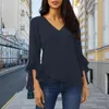 Women's Blouses V-neck Shirt Women Spring Summer Top Irregular Three Quarter Sleeves Solid Color Soft Breathable Pullover Lady T-shirt