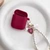 Чехлы для мобильных телефонов Винно-красный силиконовый чехол для наушников для Apple Airpods 1/2/3 Pro 2nd Bluetooth-гарнитура с брелком Sweet Vintage Rose Pearl