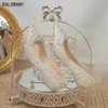 Dress Shoes Stylish Wedding Banquet High Heels Women's Shoes Luxury Zapatos De Mujer Thin Heel Bow Full of Diamonds Mary Jane Shoes