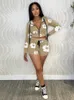 Kvinnors spårningsdräkter Flower Printed Active Two Piece Set för kvinnliga tröjor dragkedja upp beskuren huva topp -dragkörning med hög midja shorts