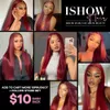 Synthetic Wigs 99J Straight Bundles With Closure Burgundy Hair Bundles With 5x5 Closure Brazilian Red Colored Bundles With 4x4 ClosureL240124