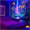 Tapices Misteriosas Plantas Forestales De Hongos Tapiz Fluorescente Halloween Polyster Uv Blacklight Colgante De Pared Para Sala De Estar Hogar Dh6Cn