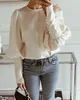 Damesblouses 2024 Lente Shirt Tops Trui Effen Ronde Hals Ballon Lange Mouw Blouse Mode Elegant Kantoor Dame Los