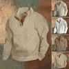 Sudaderas con capucha para hombre Sudadera de manga larga Color de contraste retro con detalle de botón de cuello alto Longitud media suave y cálida para otoño