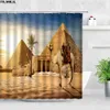 Shower Curtains Retro Egyptian Temple Hieroglyphs Shower Curtain Set Vintage Pyramid Camel Home Wall Hanging Fabric Bathroom Decor Bath Curtains