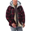 Giacche da uomo in pile scozzese a maniche lunghe con cappuccio giacca ampia da uomo cappotto invernale accogliente top casual
