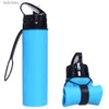 Water Bottles Cages 600ml Portable Water Cup Lightweight Silicone Sports Bottle Reusable Foldable Detachable with Suction Tubes Outdoor AccessoriesL240124