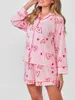 여자 트랙 슈트 여성 S 2 조각 잠옷 세트 꽃 반바지 수면 수면 짧은 긴 소매 버튼 다운 셔츠 및 PJS 라운지웨어