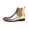 New Gold Black Pointed Chelsea Patchwork Ankle Boots Men's Casual Luxury Brand High-Top Shoes Zapatos Hombre