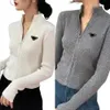 Designer feminino magro ajuste manga longa zíper malha cardigan jaqueta interior camisola bottoms 25cr1