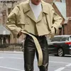 INCERUN модные мужские куртки с лацканами и длинными рукавами, однотонная уличная одежда, мужские укороченные пальто, свободные повседневные пальто с поясом, S5XL 240122
