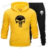 Tute da uomo 2 pezzi Set Tuta Felpa con cappuccio + Pantaloni con coulisse Felpe sportive maschili Running Sportswear Uomo Skull Marca Autunno Inverno T240124