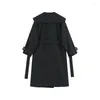 Korki damskie płaszcze sprężyna elegancka elegancka damska khaki czarna z szarfią lapową podwójną odzież wierzchołkową wiatrówki