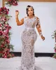 Arabische Aso Ebi Sexy Bloemen Zeemeermin Trouwjurken Mode Illusie Lange Mouwen Bruidsjurk met afneembare Staart Elegante Appliqué Tot de Grond Kant-up Rug Robe De