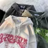 Erkek Hoodies Sweatshirts Retro Küçük Şeytan Boynuzu Y2K Hoodies Mektubu Nakış Hoodies Vintage Zip Uzun Kollu Harajuku Unisex Sıradan Gevşek Ceketler T240124