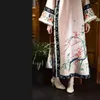 Ethnic Clothing Casual China Style Retro Flower Printing Dress Thickened Party Winter Large Sleeve Warm Pink Elegant Cheongsam Vestidos 2024