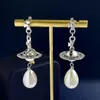 Pendientes de perlas para mujer, pendientes Viviane de lujo, joyería de diseñador de moda, pendientes dorados, pendientes de Metal, joyería Westwood para mujer 367