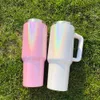 Holographic glitter shimmer BPA free 40oz blank sublimation coffee stainless steel tumbler vacuum insulated mug with handle for customized gifts