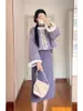 Etnische kleding Dames Winter Paars Wollen Cheongsam Pluche Jurk Vintage Chinese Traditionele Lange Mouw Dikke Jurken Korte Jas Qipao