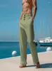 Męskie spodnie bawełniany bieliznę dla mężczyzn solidny kolor guziki luźne komfort wentylacyjny długie spodnie wiosna letnia plaża spodni streetwear