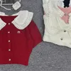 Kobiety dzianiny swobodny sweter Lapel Letter Letter krótki rękaw 4 kolorowy pullover dzianinowe topy