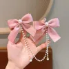 Rot/Schwarz/Rosa Kinder Neujahr Schleife Haarspangen Perle Einfarbig Band Baby Schleifen Haarschmuck für Baby Mädchen Handgefertigte Schleife Haarnadel