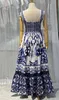 European luxury dress Blue and white porcelain sleeveless dress designed by luxury designer 100% cotton