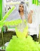 Lemon Green Sparkly Prom Ceremony Dresses for Women Luxury Diamond Crystal Ruffles kjol Evening Gown Vestidos de Fiesta