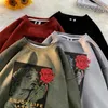 Herren Hoodies Vintage Rose Gedruckt Männer Sweatshirts Harajuku Y2k Streetwear Wildleder Hip Hop Unisex Tops Rundhals Männliche Pullover Hoodie